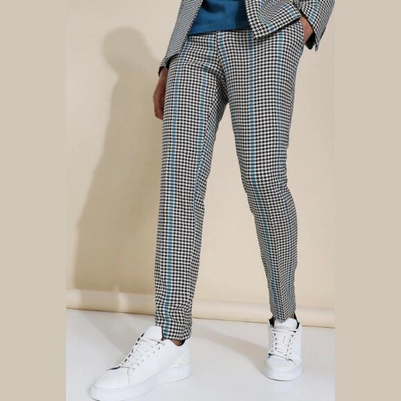Boohoo Men's Skinny Dogtooth Suit Trousers -30R - Picture 1 of 8